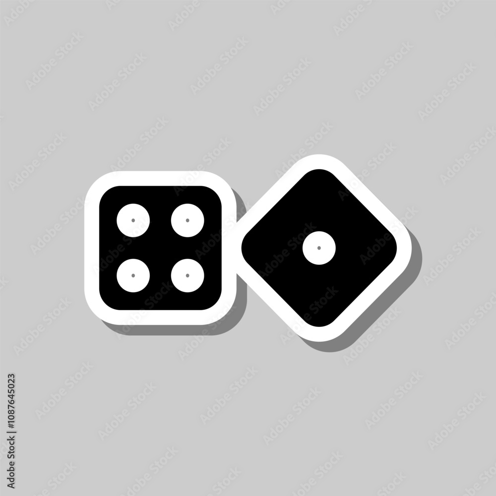 Poster dices simple icon vector. flat design. sticker with shadow on gray background
