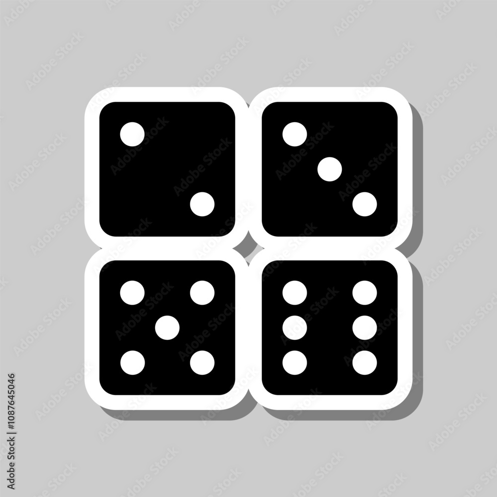 Poster dices simple icon, vector. flat design. sticker with shadow on gray background
