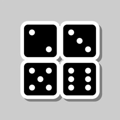 Dices simple icon, vector. Flat design. Sticker with shadow on gray background