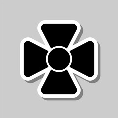 Cross simple icon, vector. Flat design. Sticker with shadow on gray background