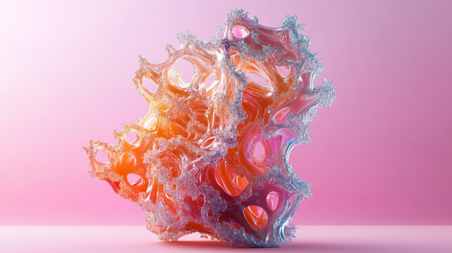 3D Rendered Abstract Glass Sculpture: Thermal Equilibrium, Neo-Expressionism, Orange, Pink, Boltzmann