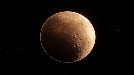 Detailed view of Mars, a rusty-red planet with craters, against a dark, starry background.