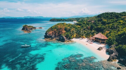 Fototapeta premium Tropical Island Paradise Secluded Beach, Turquoise Waters, Luxury Getaway