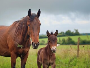 Obraz premium Mare Horse and Foal at Irish National Stud in County Kildare, Ireland
