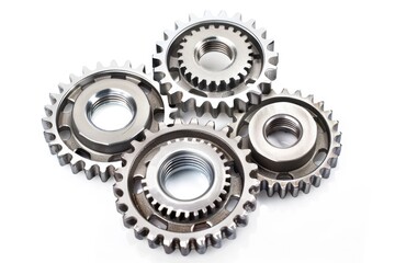 Mechanical Gear. Top View of 3 Metal Gears in Silver Color on White Background