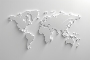 Modern World Map. 3D Illustration of Earth Map in White and Grey Colors with Glowing Edges