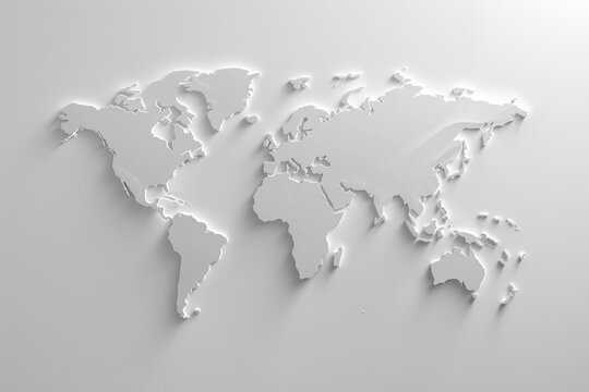 Modern World Map. 3D Illustration of Earth Map in White and Grey Colors with Glowing Edges