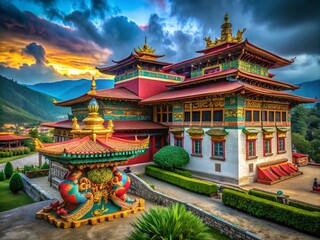 Fototapeta premium Punakha Monastery Dragon Decor 2024 - Vibrant Low Light