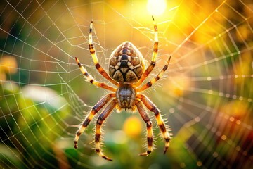 Obraz premium Vintage garden setting showcases Araneus diadematus, the iconic Cross Spider.