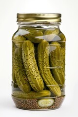 Pickle Jar. Cucumber Pickles in Canned Jar with White Background
