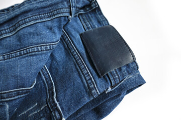 blue jeans and label isolated on white