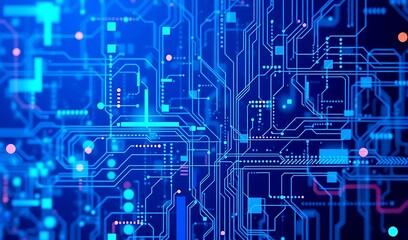 Obraz premium Abstract Digital Circuitry Pattern in Vibrant Blue Hues. AI Generated