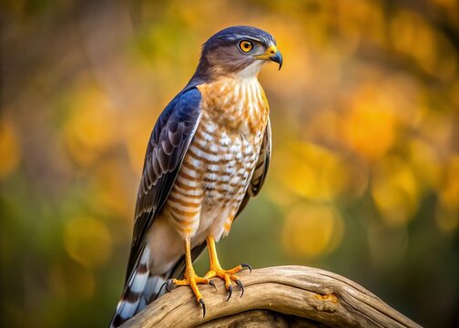 Sharp-shinned Hawk on Branch - Wildlife Photography
