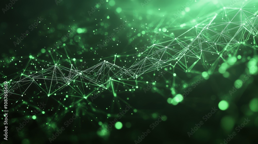 Poster abstract green network of connected points and lines
