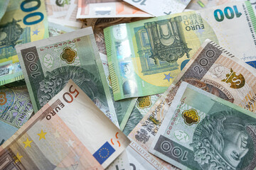 PLN polish zloty cash vs euro european money, investment concept