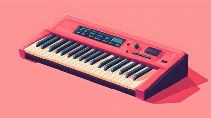 Cute cartoon Electronic Keyboard flat style illustration, simple details, simple background, vector graphics, symmetrical composition, flat design, bright colors, warm tones, cute shape, musical instr