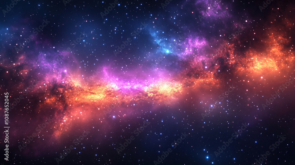 Poster a vibrant cosmic landscape filled with colorful nebulae and stars shining brightly in the depths of 