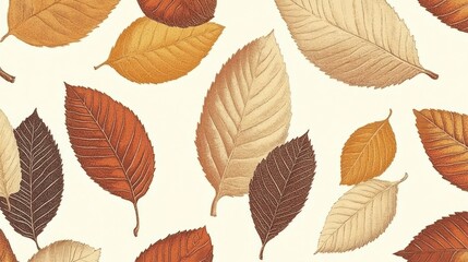 Obraz premium Autumn Leaves Pattern Brown Beige Tones Design