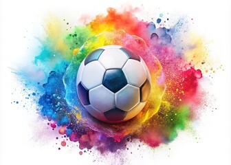 Fototapeta premium Watercolor Soccer Ball, Candid Photo, White Background, Abstract Art, Sports Photography