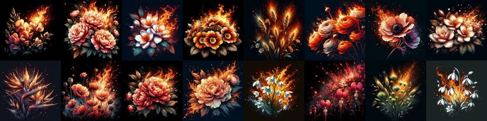 Fire splash flowers. AI generated illustration