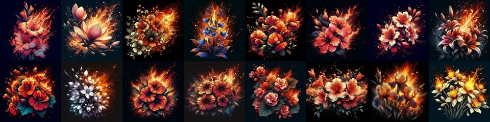 Obraz premium Fire splash flowers. AI generated illustration