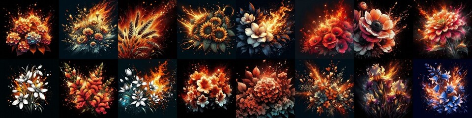 Fire splash flowers. AI generated illustration