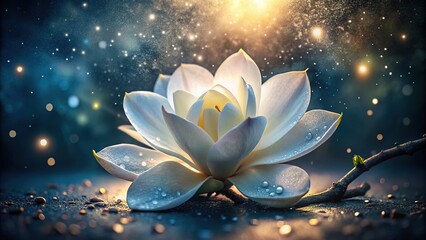 White magnolia blooms, a luminous beacon in the night.