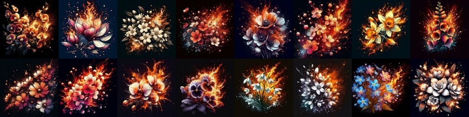 Fire splash flowers. AI generated illustration