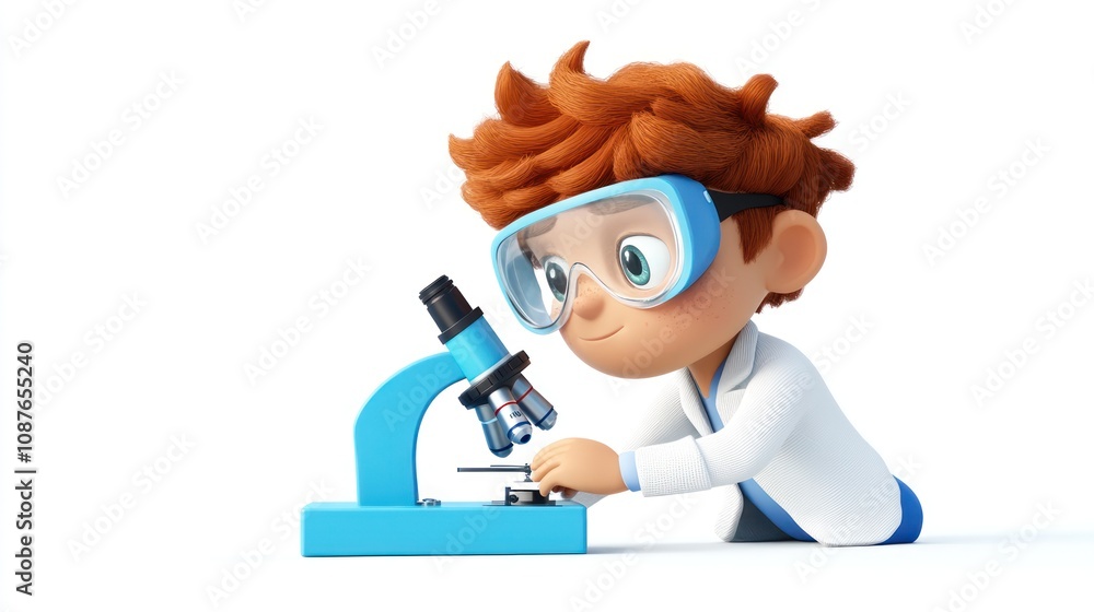 Poster a young scientist examines a slide using a microscope, showcasing curiosity and exploration.