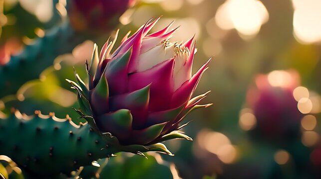 Close Up of Stunning Protea Flower Bud in Hazed Morning Sunshine : Generative AI