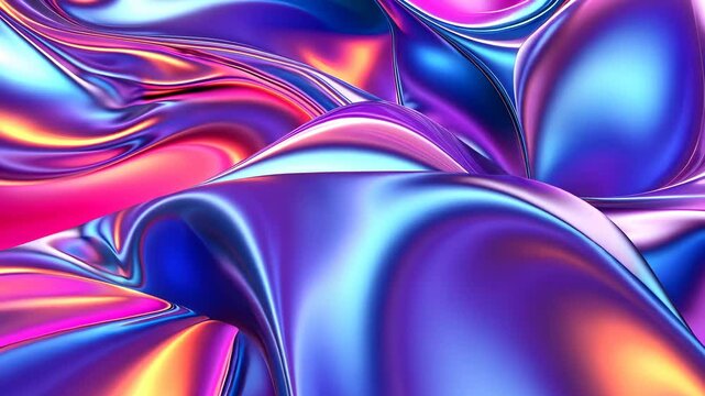 Holographic chrome gradient waves abstract background. Video
