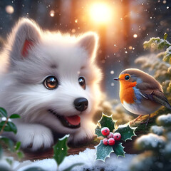 Obraz premium Illustration hivernale deux animaux amis