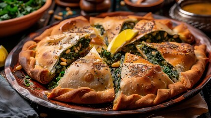 A delectable platter of Lebanese fatayer, savory pastries filled with spinach