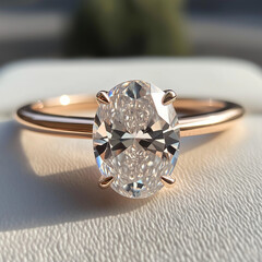 Elegant oval cut diamond ring in a classic solitaire setting, featured on a refined gold band. Perfect for engagements or anniversaries, capturing timeless beauty and sophisticated luxury.