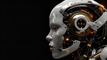 Fototapeta premium Futuristic AI Robot Head, Cyber Person, Advanced Artificial Intelligence Concept, Generative Ai.