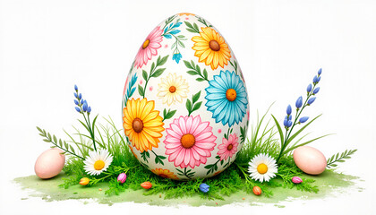 Colorfully decorated Easter egg with flowers, artistic mood, spring design