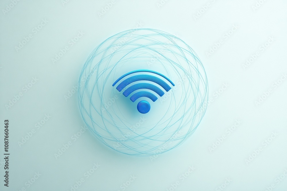 Aufkleber a creative interpretation of a blue wi-fi symbol encircled by light blue lines on a soft background,