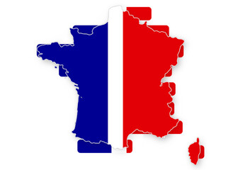 shape simplified of the map of France, design style as the flag of france, french elements, flat-style background
