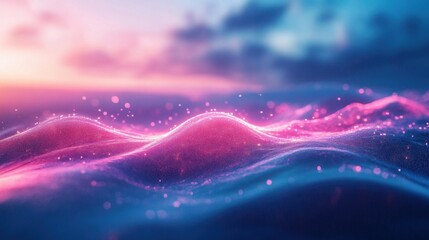 Fototapeta premium Abstract Pink and Blue Wave Energy, Glittering Particle Dreamscape