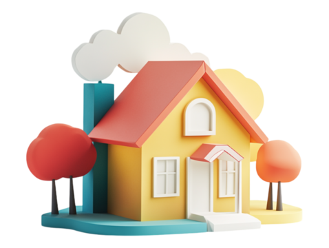 Origami house against transparent background