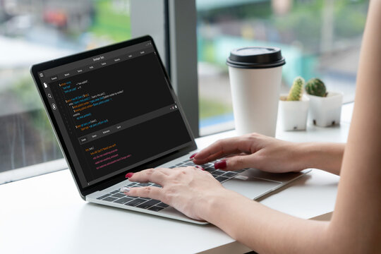 Software development programming on computer screen for modish application and program coding