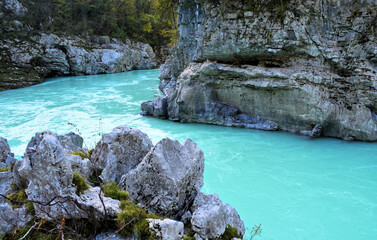 turquoise water and rocks