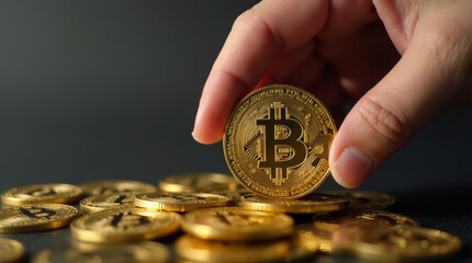 Businessman hands presenting a bitcoin