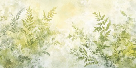 A serene watercolor depiction of ferns and foliage, evoking a calm, natural atmosphere.