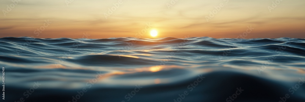 Aufkleber Soft waves move gently as the sun sets, creating a serene atmosphere over the calm ocean waters at dusk. Generative AI