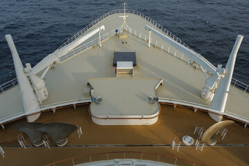Rainbow at sea after storm during transatlantic passage on legendary ocean liner cruiseship cruise...