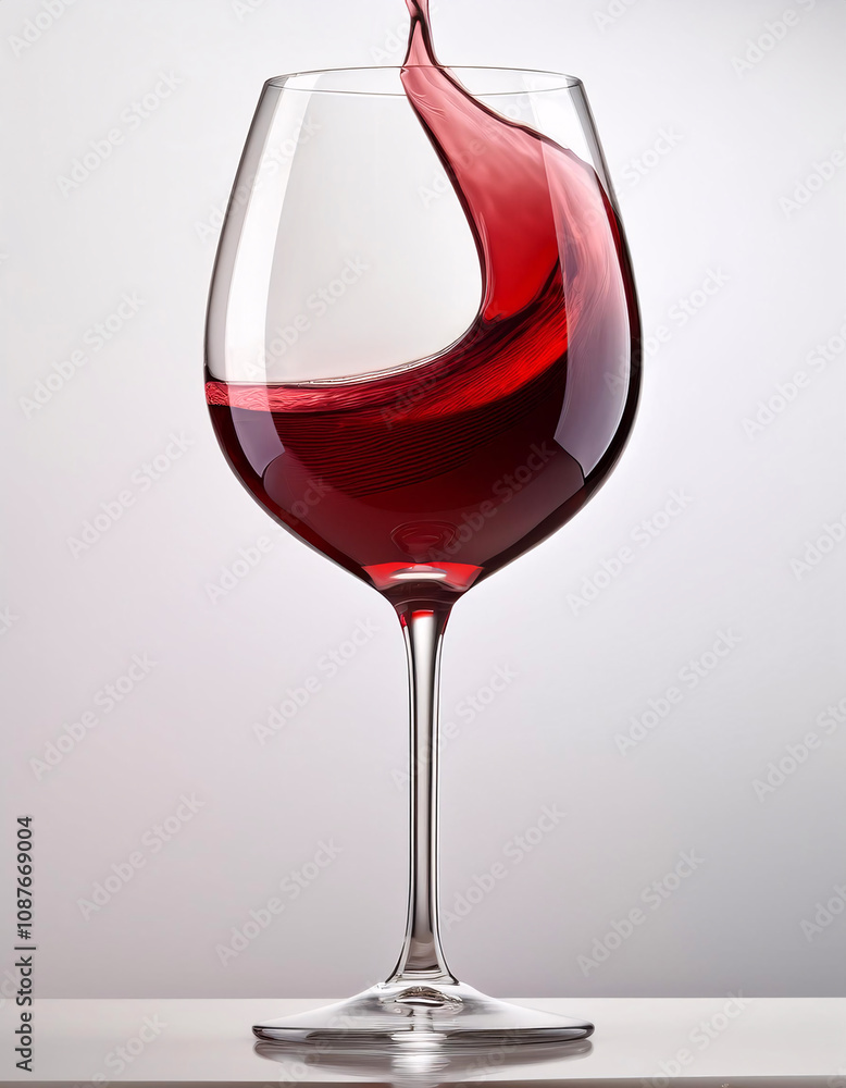 Aufkleber dynamic red wine splash in a clear glass against a gradient background. generative ai
