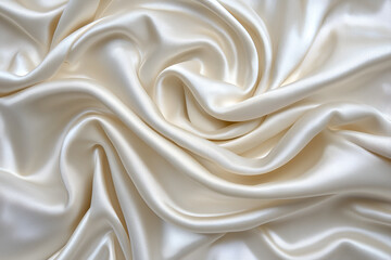 Fototapeta premium Shiny creamy white velvet, silk or chiffon fabric arranged in a embossed pattern reflecting light beautifully, suitable for use as a background or wallpaper.