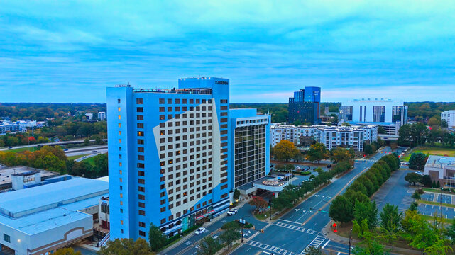 Le Meridien and Sheraton Hotel at Charlotte North Carolina Downtown aerial view - CHARLOTTE, NORTH CAROLINA USA - OCTOBER 26, 2024