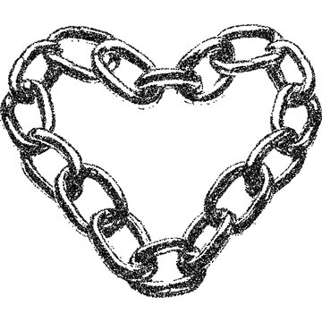 Heart shaped chain with halftone stipple effect, for grunge punk y2k collage design. Vector illustration in grainy photocopy texture for experimental dotted retro banner design